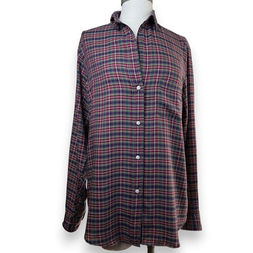 Grayson The Hero Plaid Button Down Shirt Womens Size 03 US M Red Blue Preppy